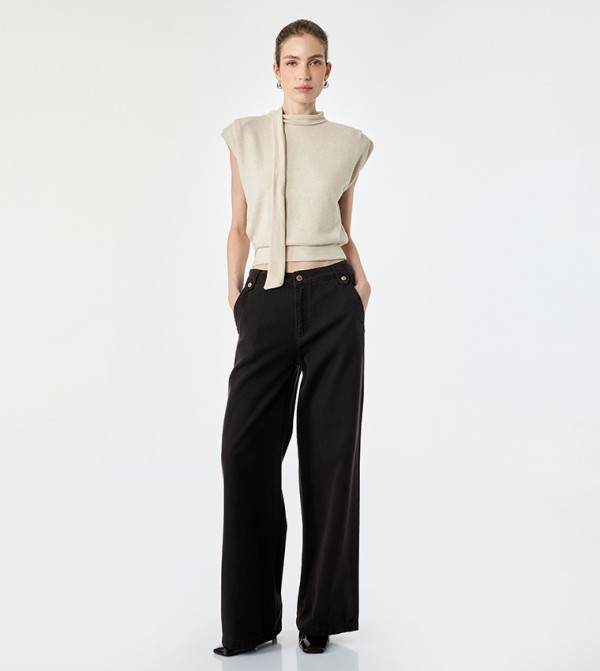 Solid Stand Collar Sleeveless Top