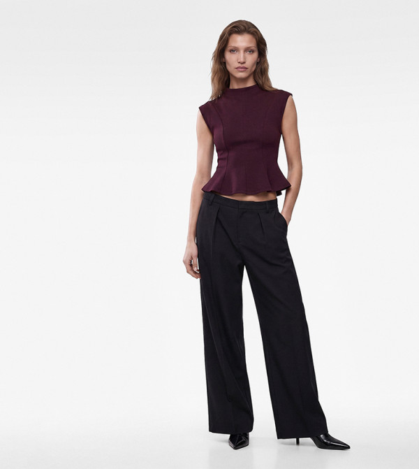 Solid Peplum Sleeveless Top