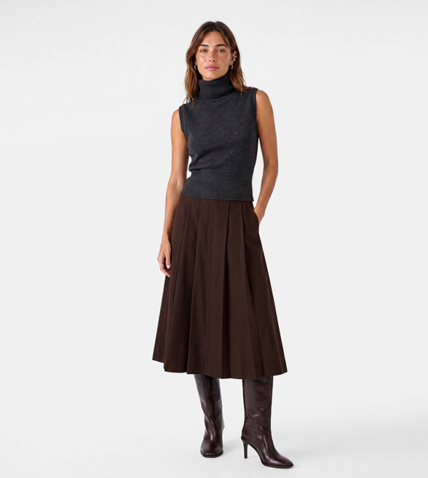Solid Flared Midi Skirt