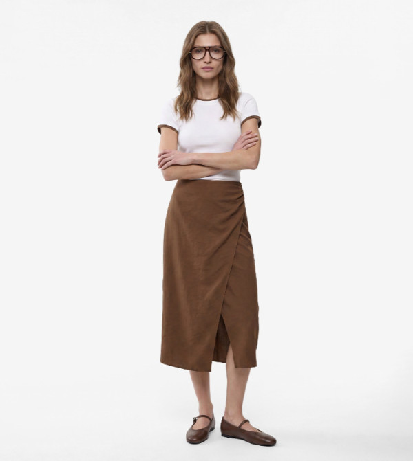 Solid Wrap Midi Skirt