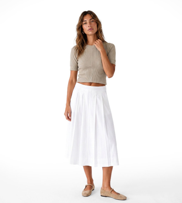 Pleated Flared Midi Skirt