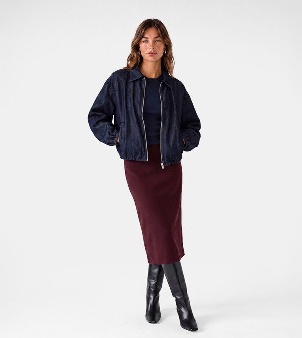Solid Pencil Midi Skirt