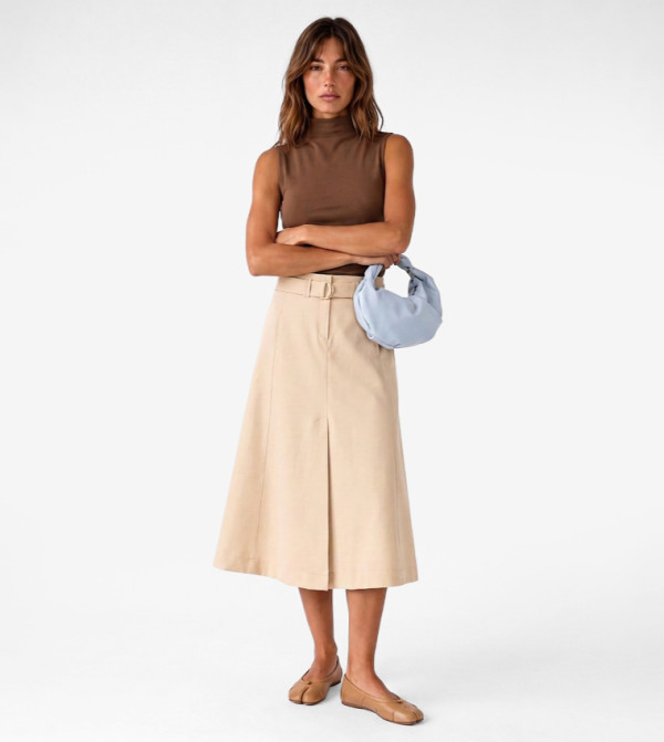 Solid A-Line Midi Skirt