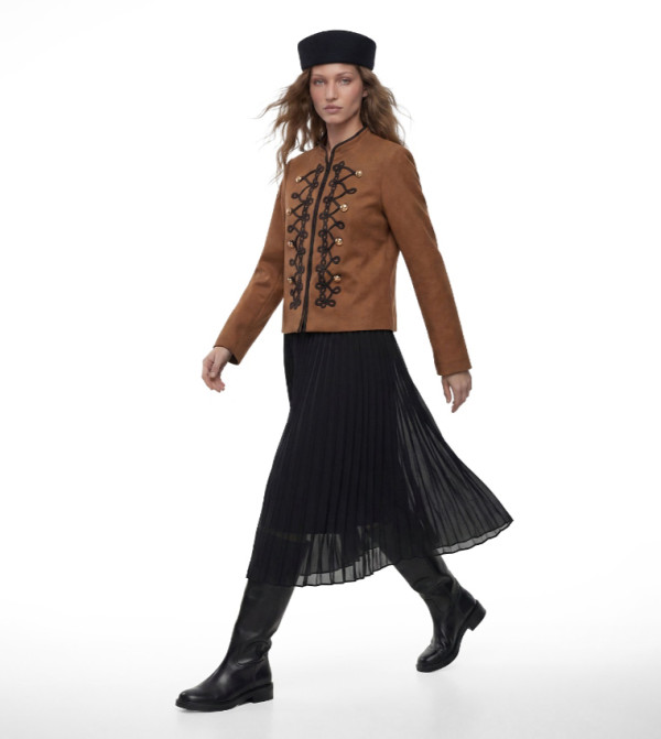 Solid Pleated Midi Skirt