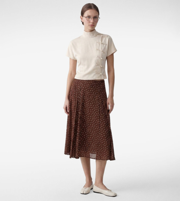 Polka Dots Flared Midi Skirt