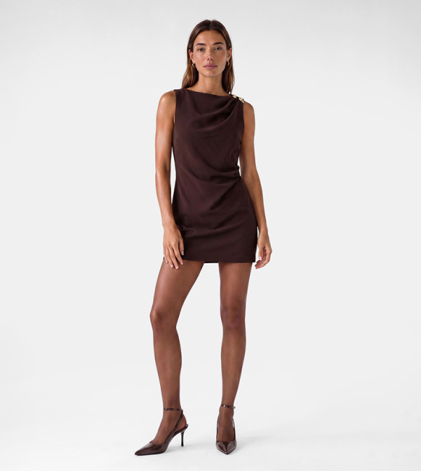 Solid Gold-Tone Hardware Draped Bodycon Mini Dress