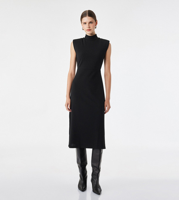 Solid Mock Neck Sheath Midi Dress