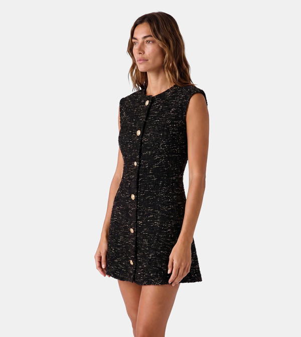 Textured Crew Neck Fit and Flare Mini Dress