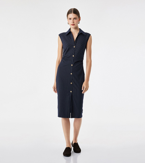 Striped Collared Midi Shirt Dress