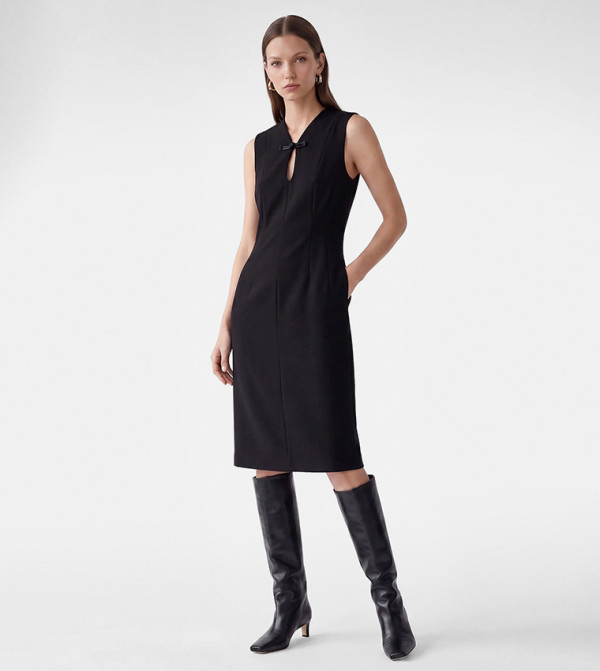Solid Keyhole Neck Sheath Midi Dress