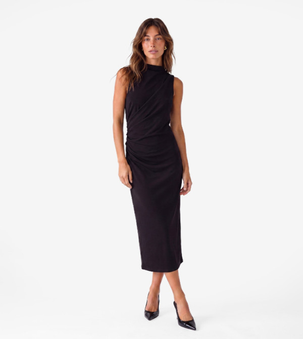 Solid High Neck Bodycon Midi Dress