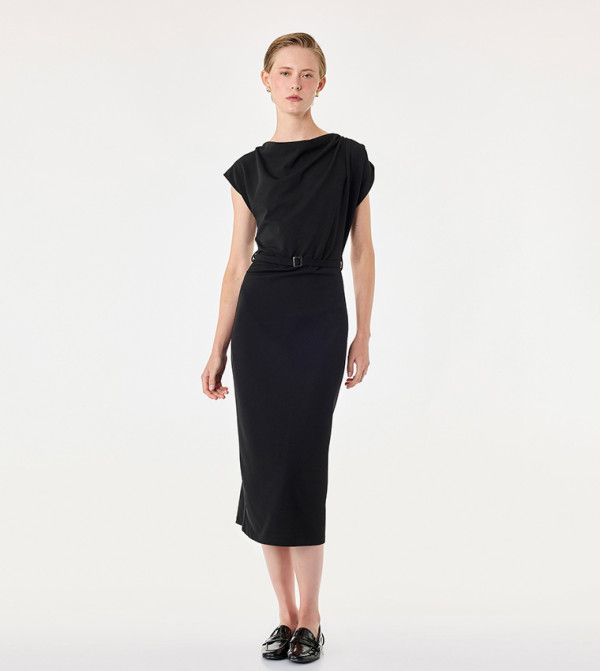 Solid Cowl Neck Bodycon Midi Dress