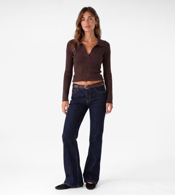 Ribbed Collared Slim Fit Sweater