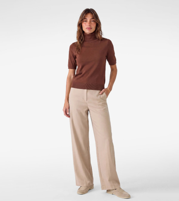 Solid Turtle Neck Short Sleeves Sweater
