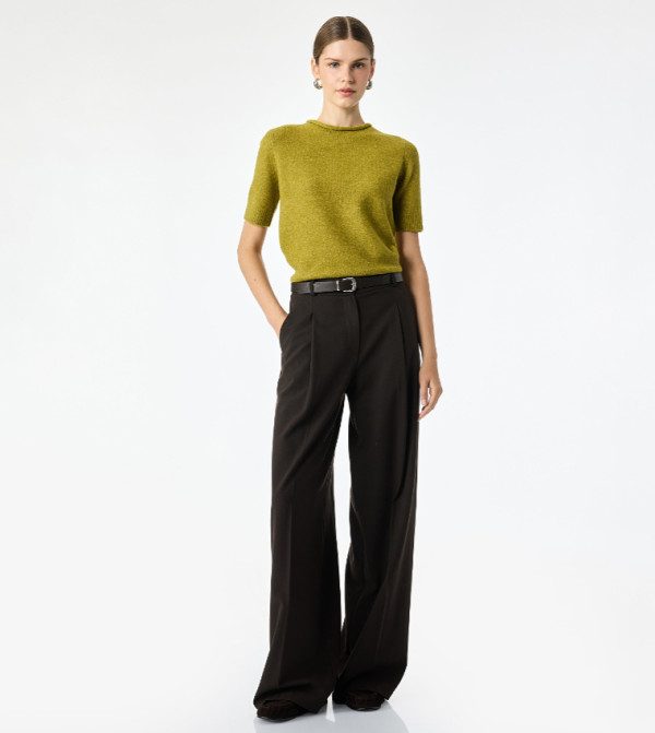 Solid Crew Neck Short Sleeves Sweater