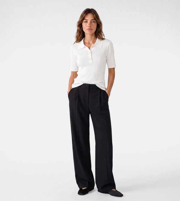 Ribbed Collared Short Sleeves Polo T-Shirt