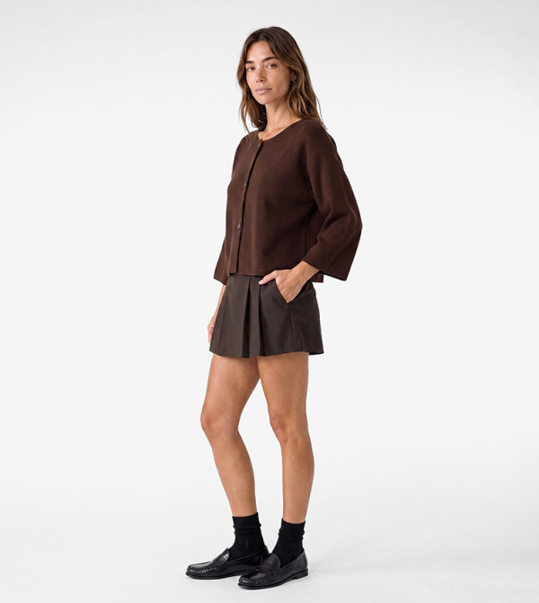 Solid Crew Neck Cardigan