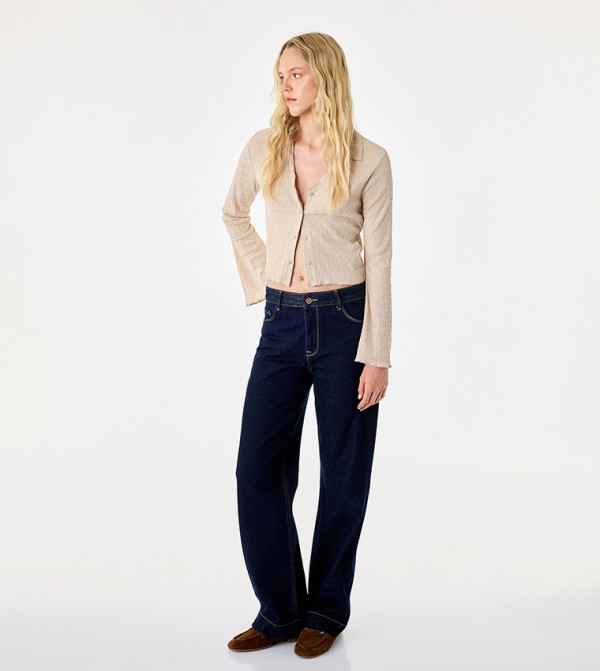 Textured Revere Collar Long Sleeves Shirt