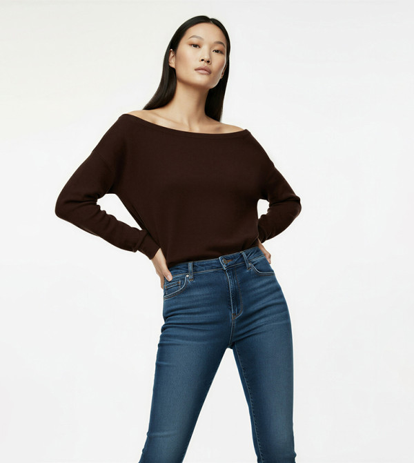 Solid Off Shoulder Long Sleeves T-Shirt