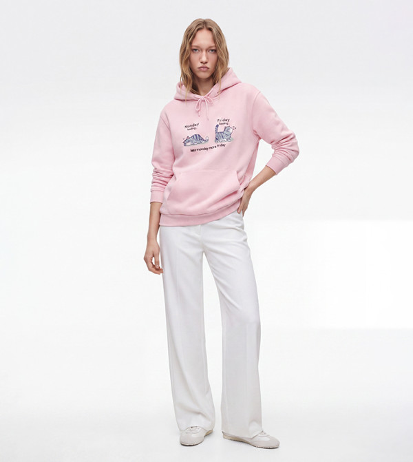 Cat Print Long Sleeves Oversized Hoodie