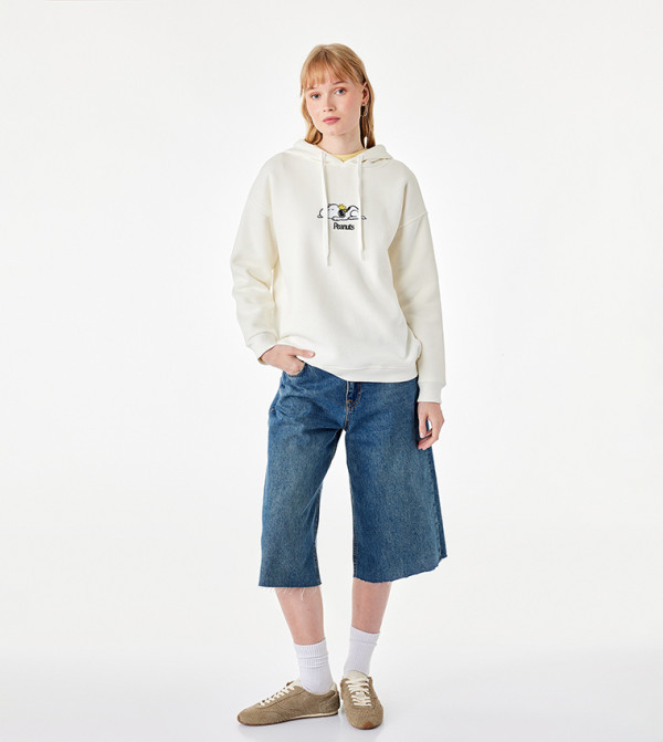 Snoopy & Charlie Print Long Sleeves Oversized Hoodie