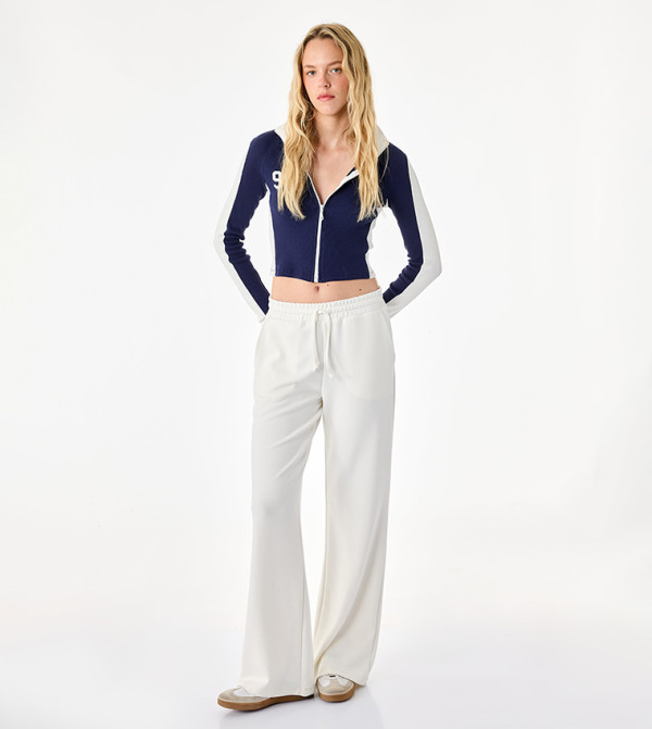 Color Block Zip-Up Long Sleeves Cropped Top