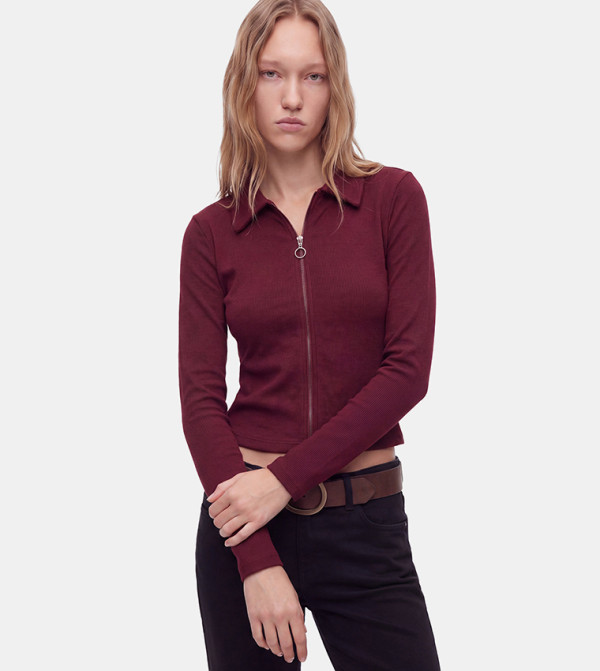 Ribbed Collared Slim Fit Cardigan