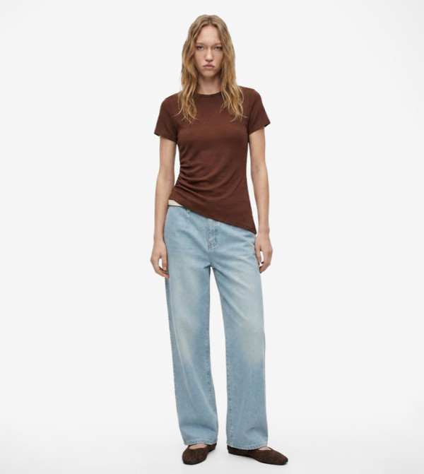 Solid Crew Neck Asymmetric T-Shirt