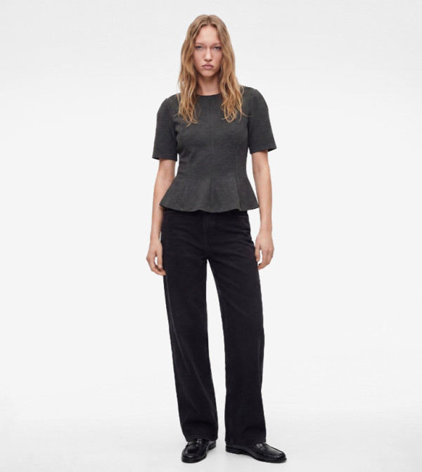 Solid Crew Neck Peplum Top