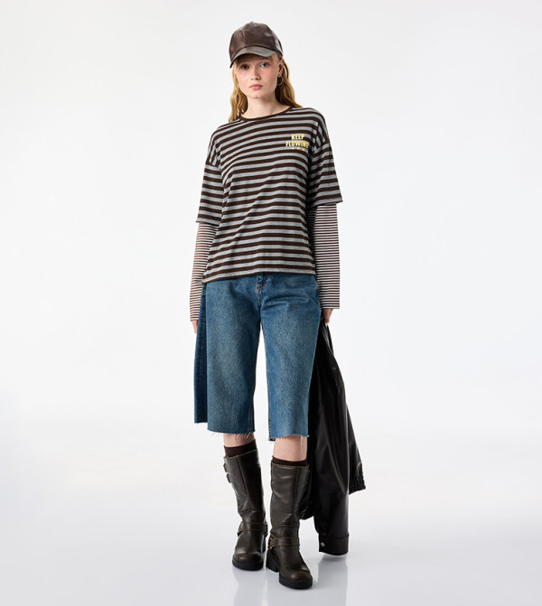 Striped Long Sleeves Oversized T-Shirt