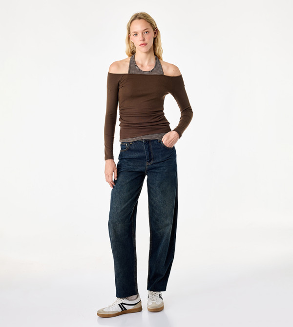 2-Pack Striped Off Shoulder Slim Fit Long Sleeves T-Shirts