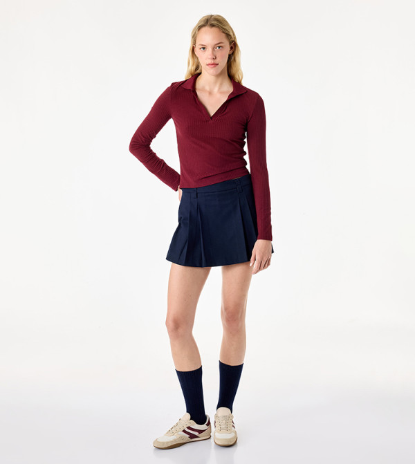 Ribbed V Neck Slim Fit Polo T-Shirt
