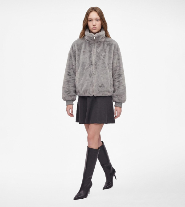 Textured Zipper High Neck Casual Jacket