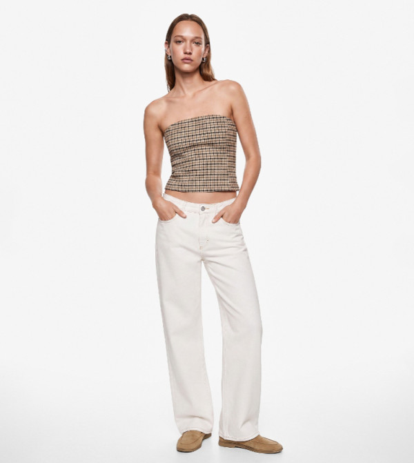 Plaid Strapless Cropped Top