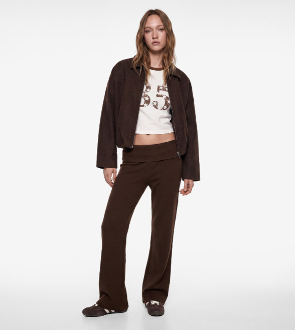 Ribbed Waistband Flared Pants