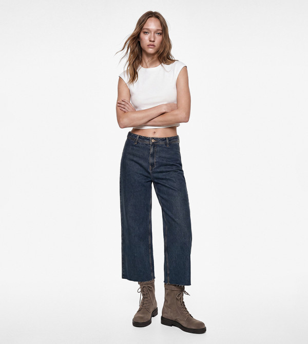 Washed Wide Leg Culotte Jeans