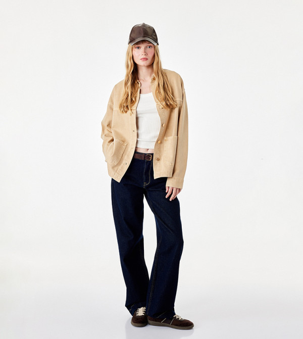 Solid Button Closure Casual Jacket