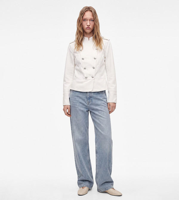 Solid Double-Breasted Stand Collar Casual Jacket