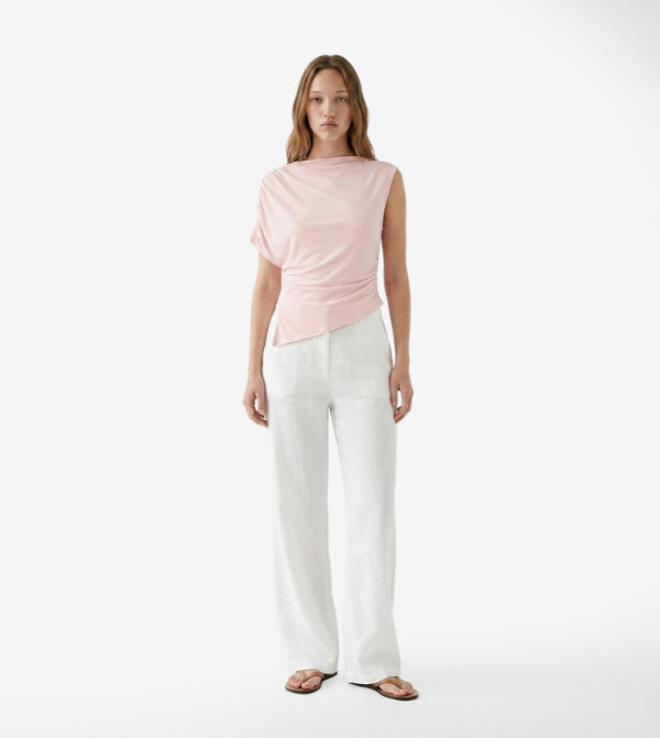 Solid Boat Neck Asymmetric Top