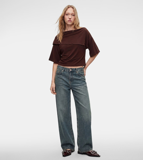 Solid Boat Neck Cropped Top