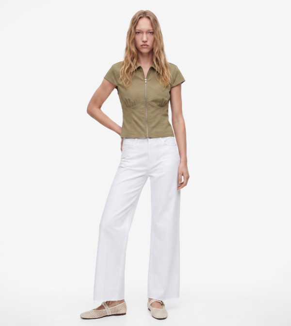 Solid Collared Zippered Top