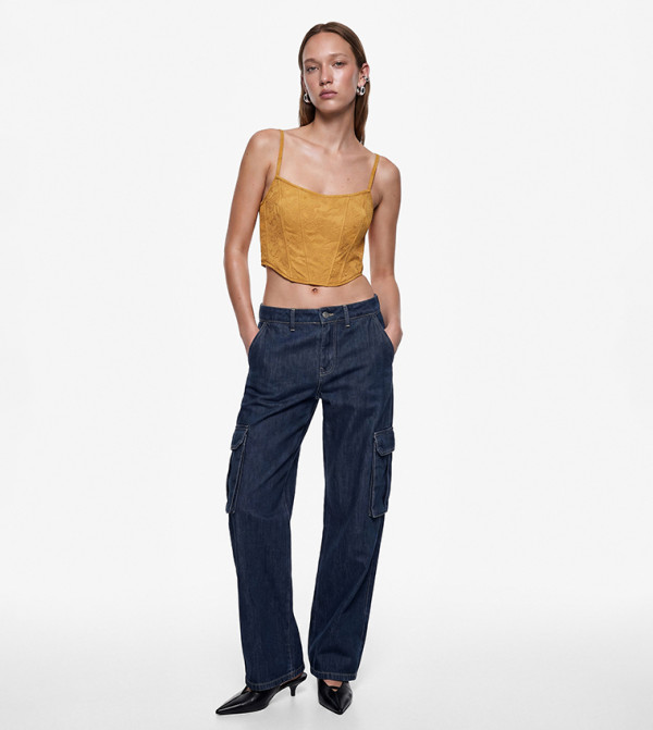 Textured Square Neck Corset Cropped Top
