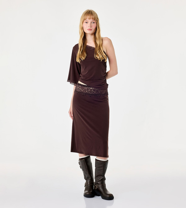 Lace Detail Straight Midi Skirt