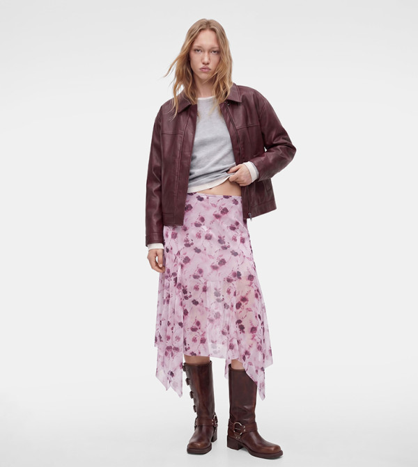 Floral Asymmetric Midi Skirt