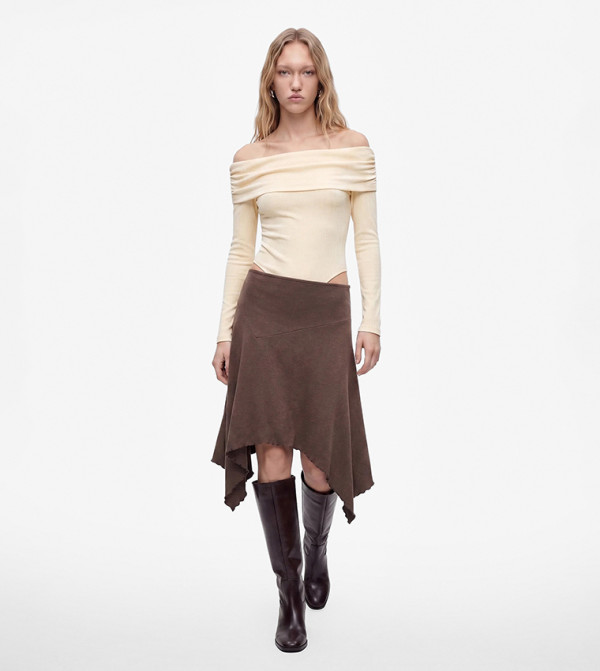 Solid Asymmetric Midi Skirt
