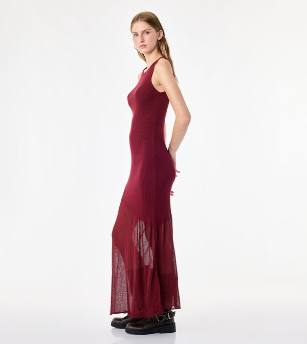 Ribbed Crew Neck Mermaid Maxi Dress