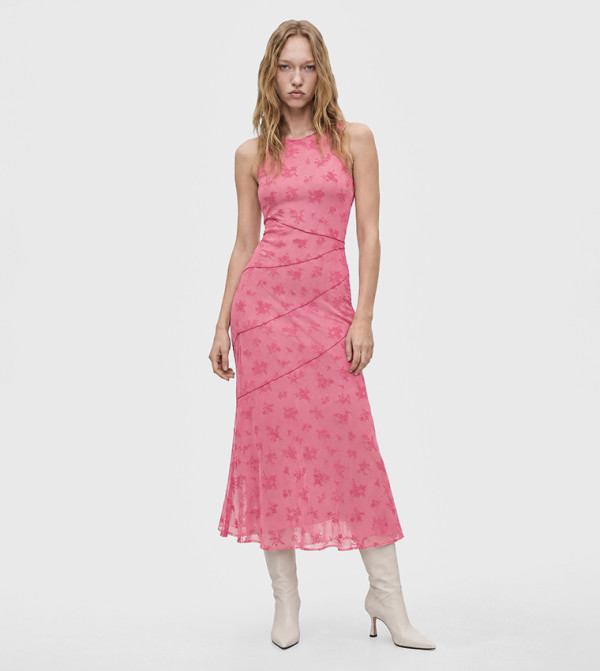 Floral Print Boat Neck Sleeveless Midaxi Dress