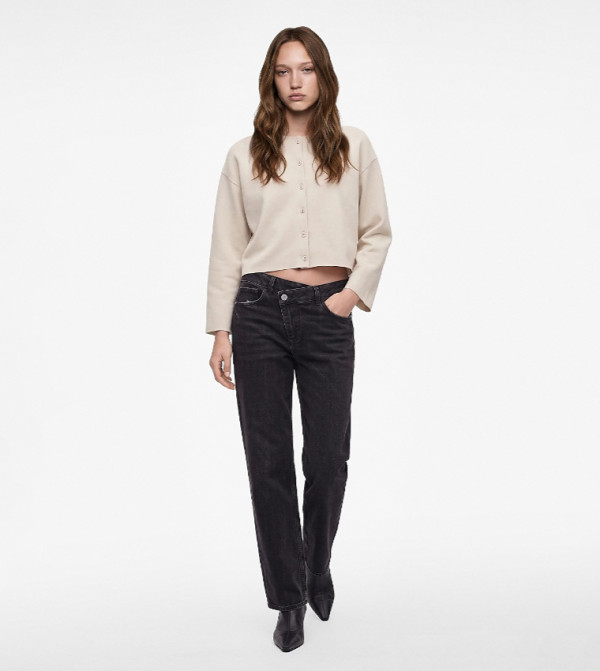 Solid Crew Neck Long Sleeves Cardigan