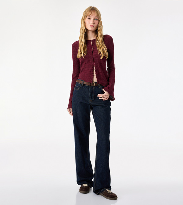 Textured Crew Neck Cardigan