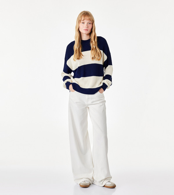 Striped Crew Neck Oversized Sweater